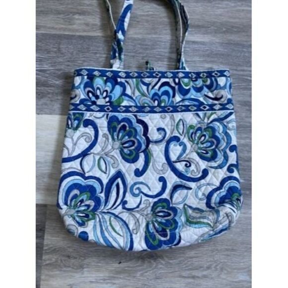 Vera Bradley White Mediterranean (2008) Tote Purse Tortoise Shell Toggle - Picture 6 of 8